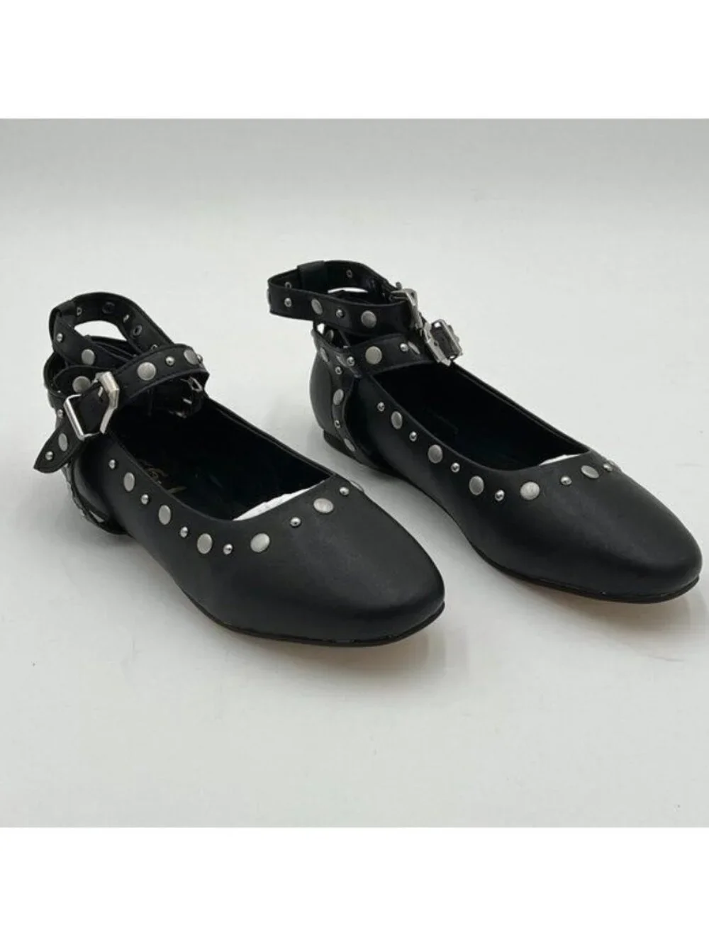 FSJ Black Studded Retro Closed Toe Flats Roman Ankle Strap Summer Outfits Shoes